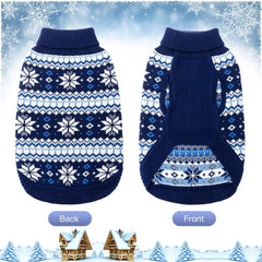 KOOLTAIL snowflake pattern dog sweater navy close-up knit texture