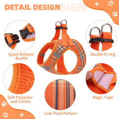 KOOLTAIL Thanksgiving dog harness S plaid close-up shows breathable air-mesh comfort.