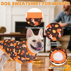KOOLTAIL Thanksgiving dog sweater back view shows festive texture for fall photos.