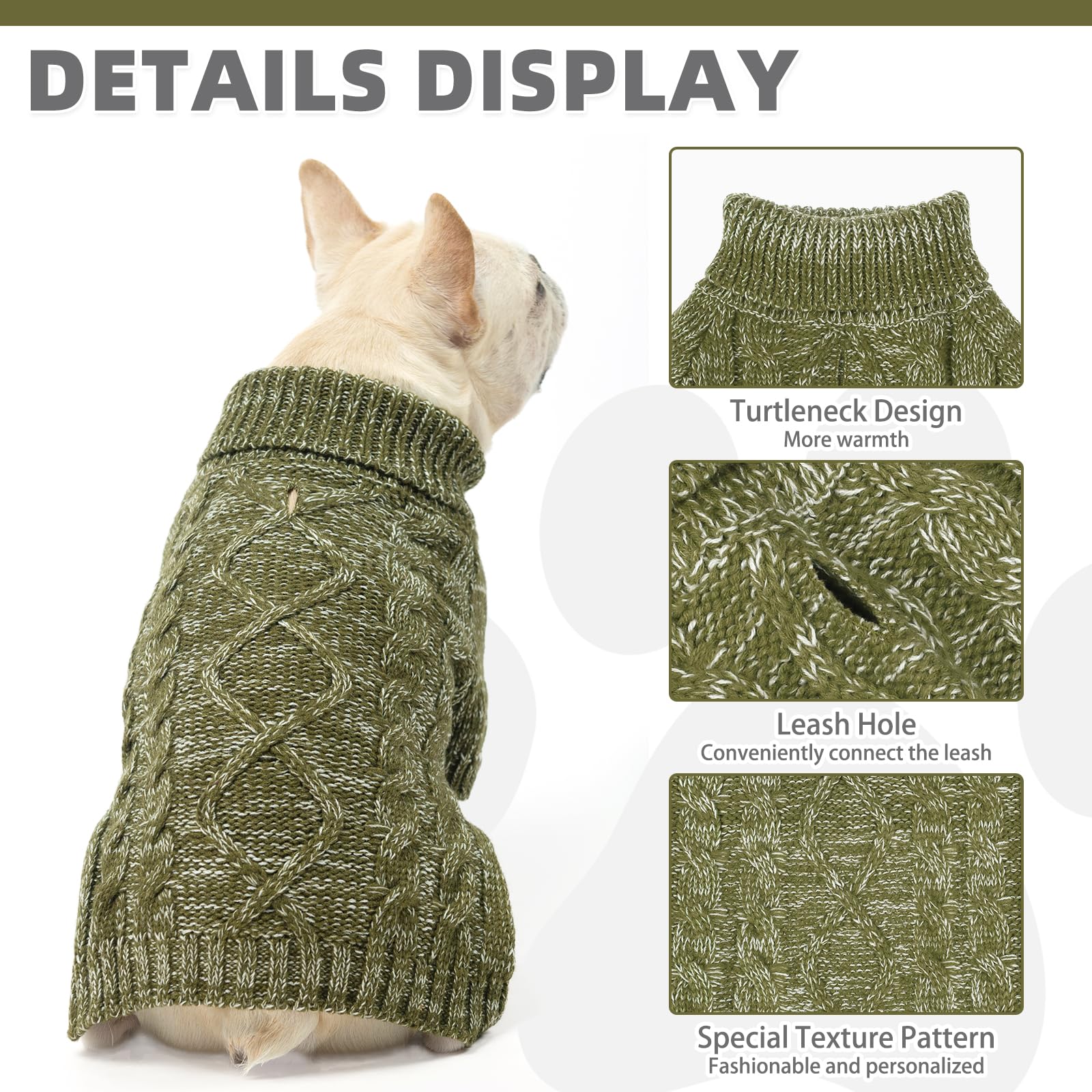 KOOLTAIL thermal knitted dog sweater turtleneck close up for neck warmth