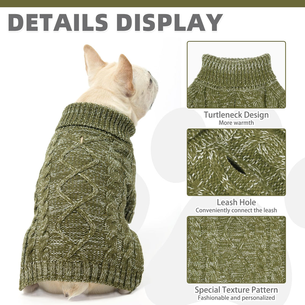 KOOLTAIL thermal knitted dog sweater turtleneck close up for neck warmth