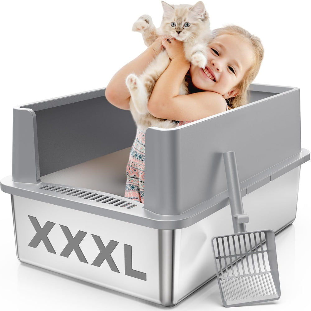 KooMooM extra-large stainless steel litter box with lid, top view shows spacious interior for big cats