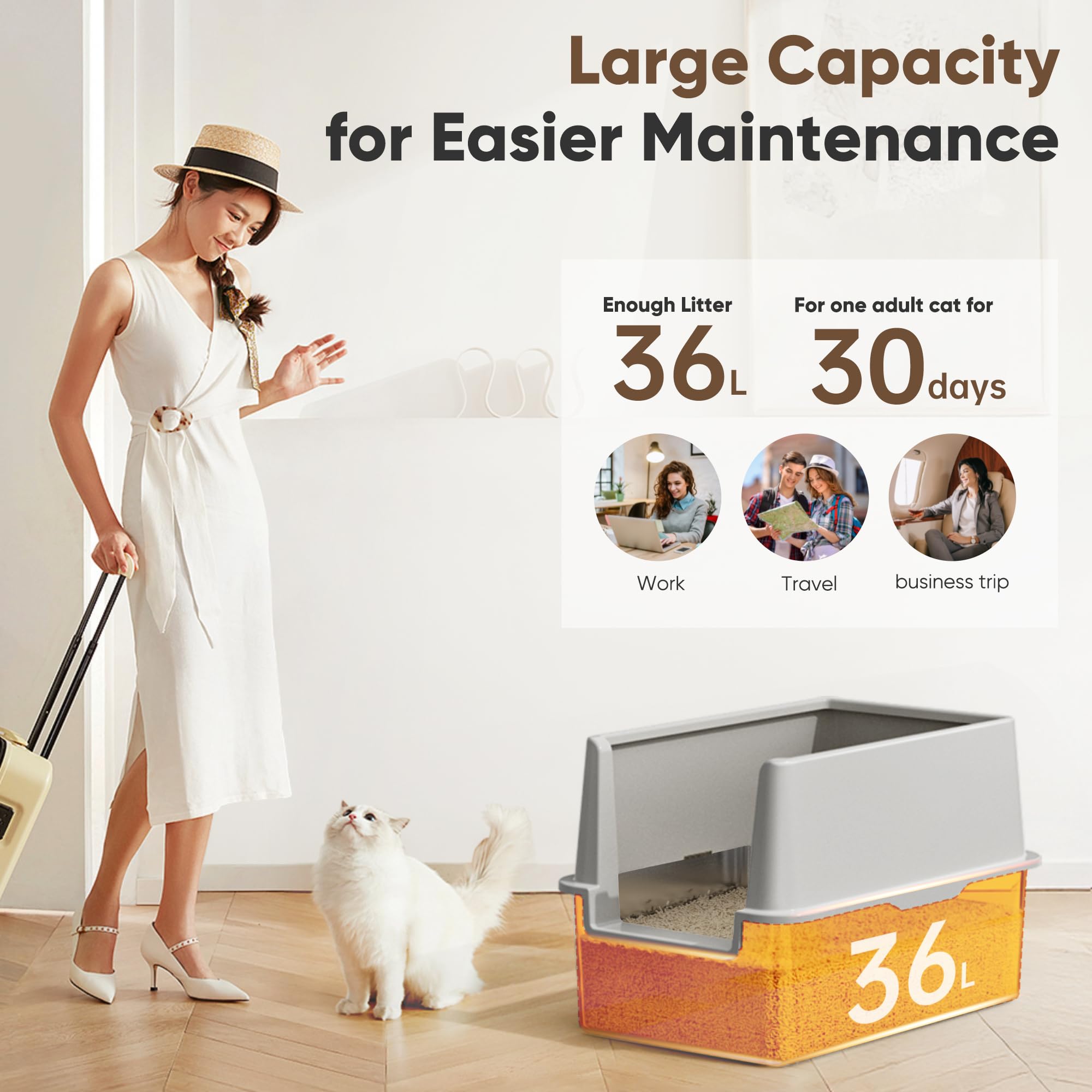 Koomoom high-efficiency litter scoop image emphasizes quick, thorough cleaning.