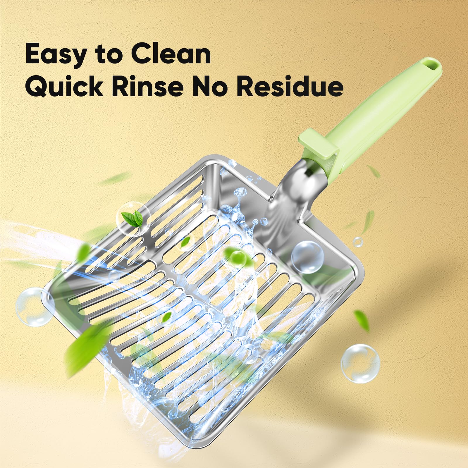 KooMooM ergonomic long-handle scoop provides comfortable grip during use.