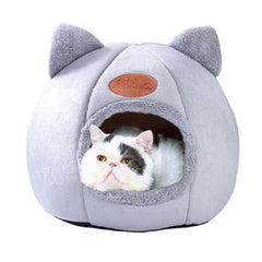 KooTeedd cat bed gray cave interior provides a cozy hideaway for indoor cats.