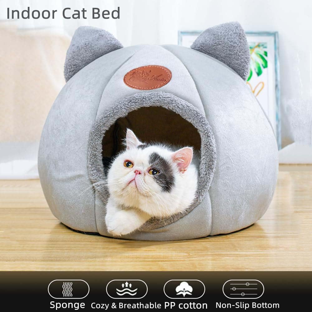 KooTeedd cat bed gray exterior view shows soft warm fabric for gentle naps.