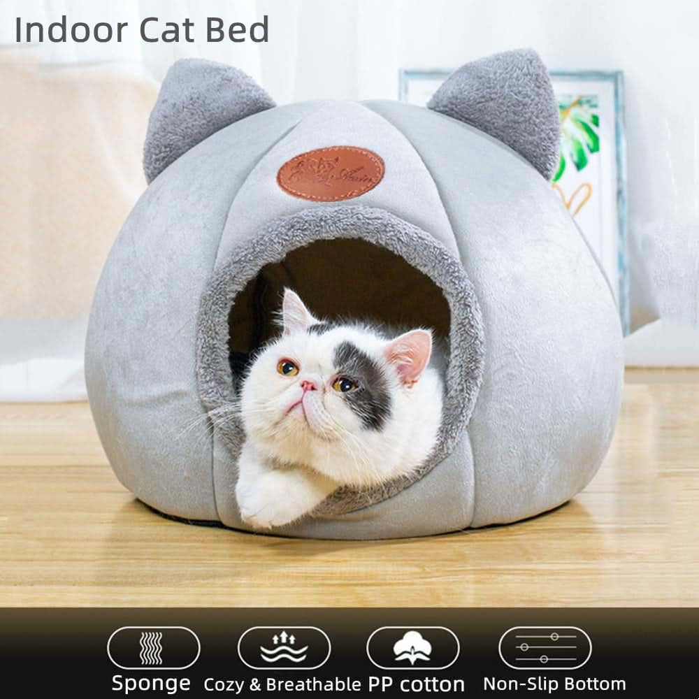 KooTeedd cat bed gray exterior view shows soft warm fabric for gentle naps.