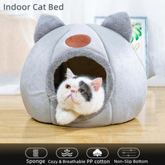 KooTeedd cat bed gray exterior view shows soft warm fabric for gentle naps.