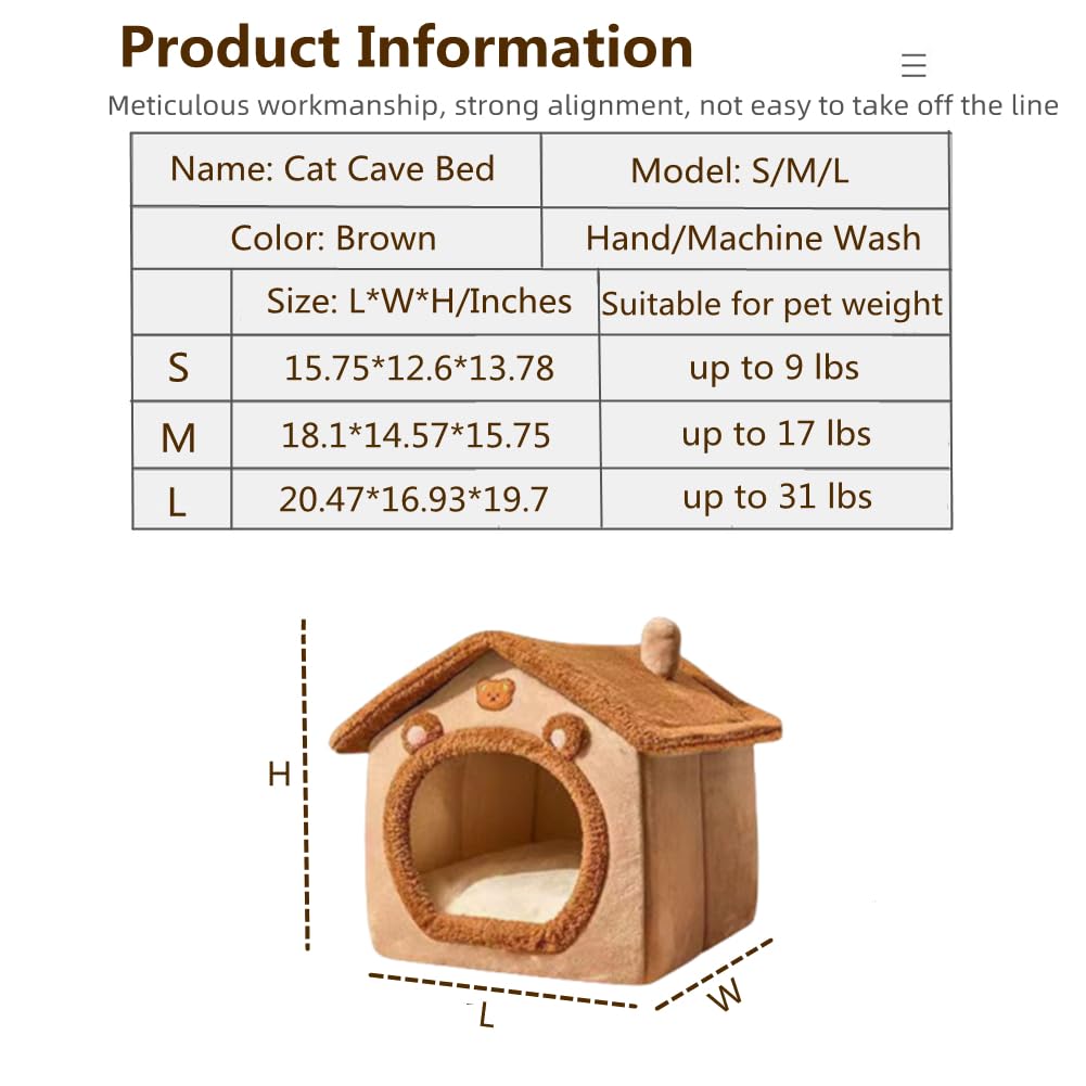 KooTeedd cat bed size M brown measures 18.1x14.57x15.75 inches.