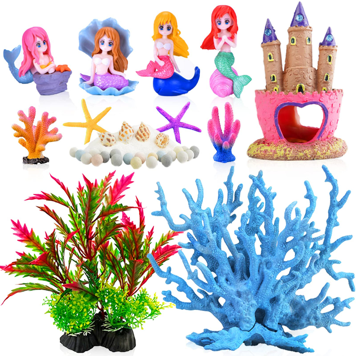 Kooterfun pink mermaids castle ornament brightens the aquarium focal point.