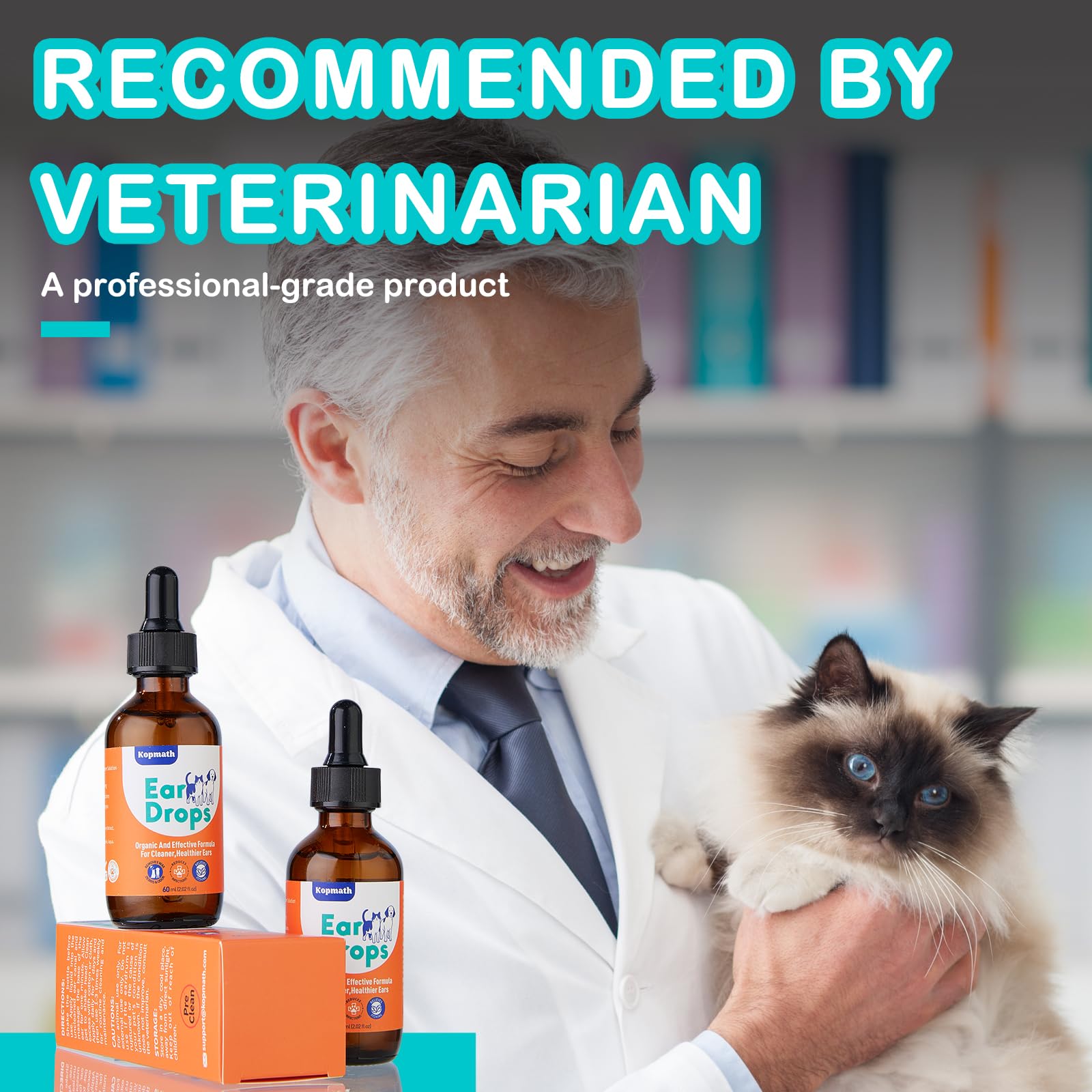 Kopmath dog ear care routine image implying consistent use for healthier ears.