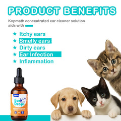 Kopmath dog ear drops dropper application demonstrating easy, mess-free administration.