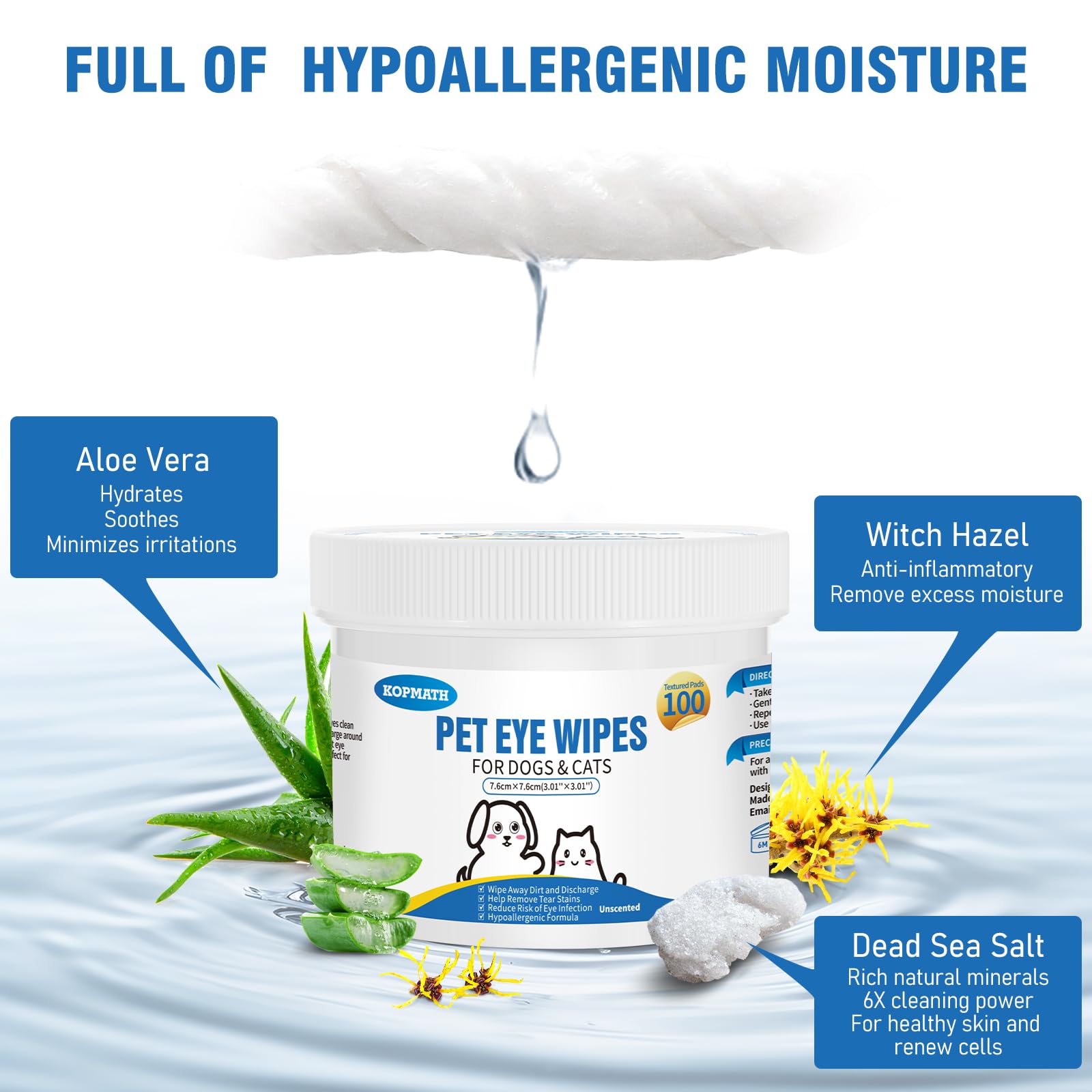 Kopmath wipes with aloe vera moisturize and soothe around eyes.