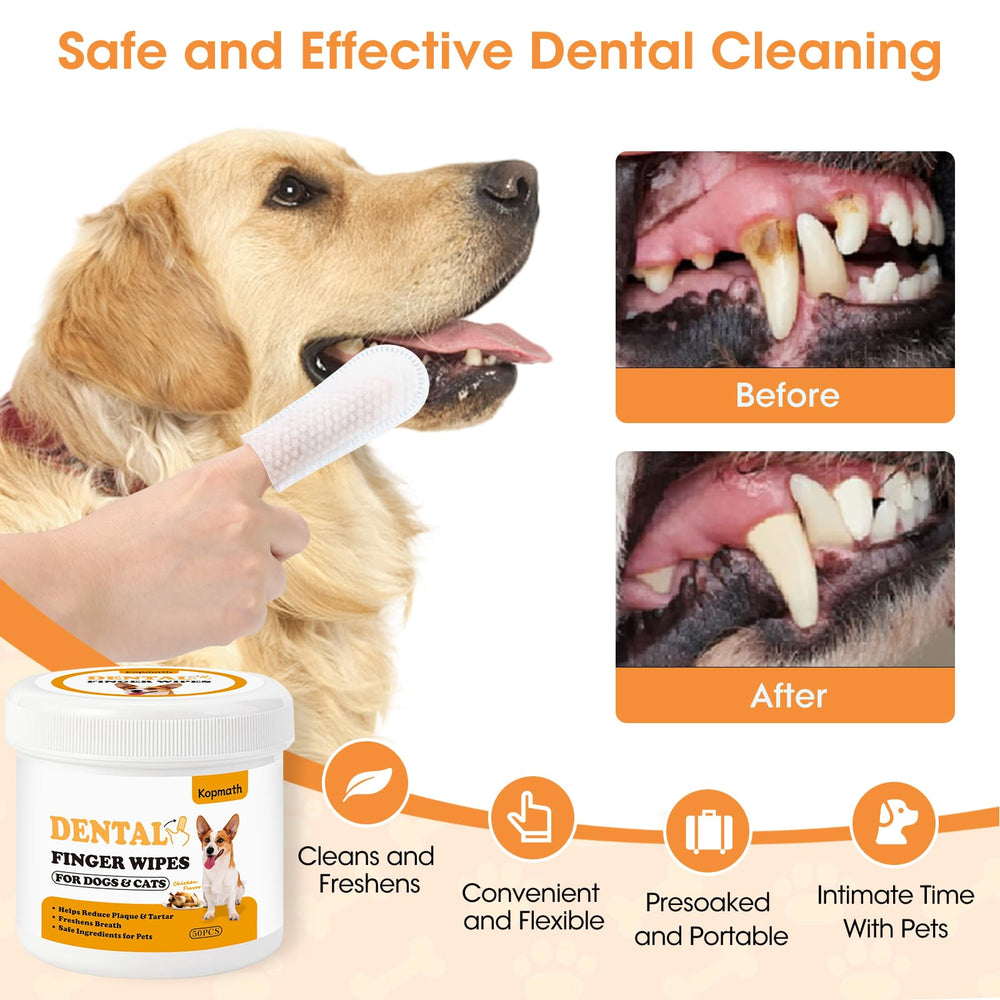 Kopmath Finger Wipes on finger for easy, comfortable pet dental care.
