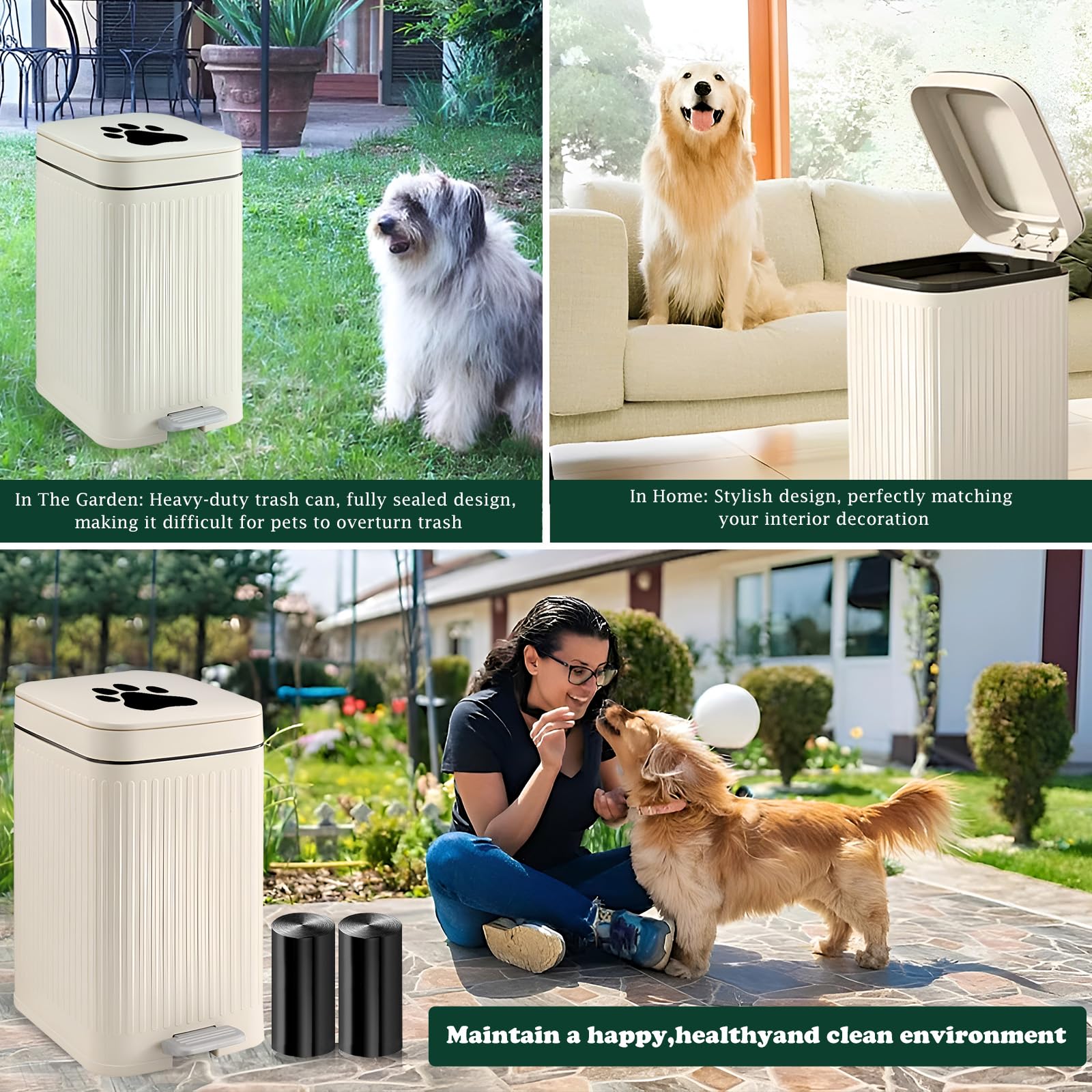 Kopuncare dog poop trash can outdoor-garden image highlights versatile use in yard cleanup.