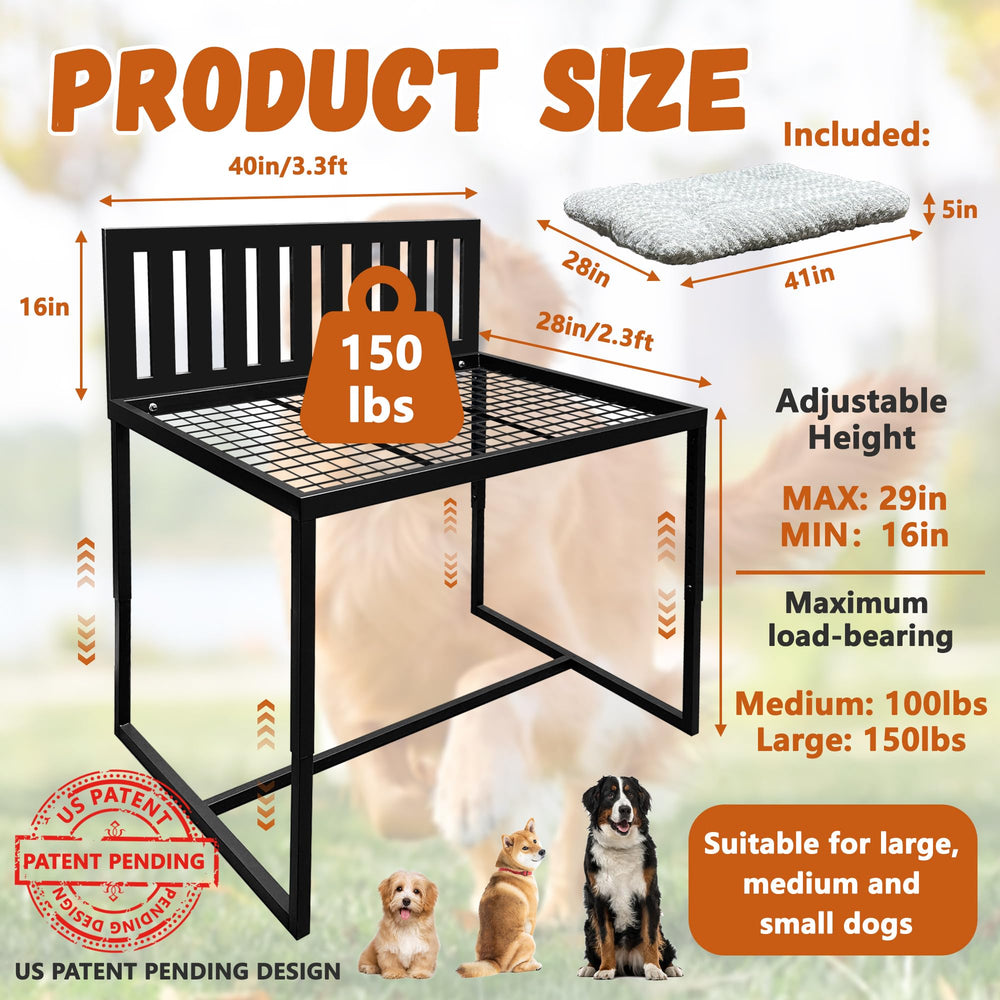 Koretech Beside Dog Bed adjustable-height mechanism enables flush bed alignment.