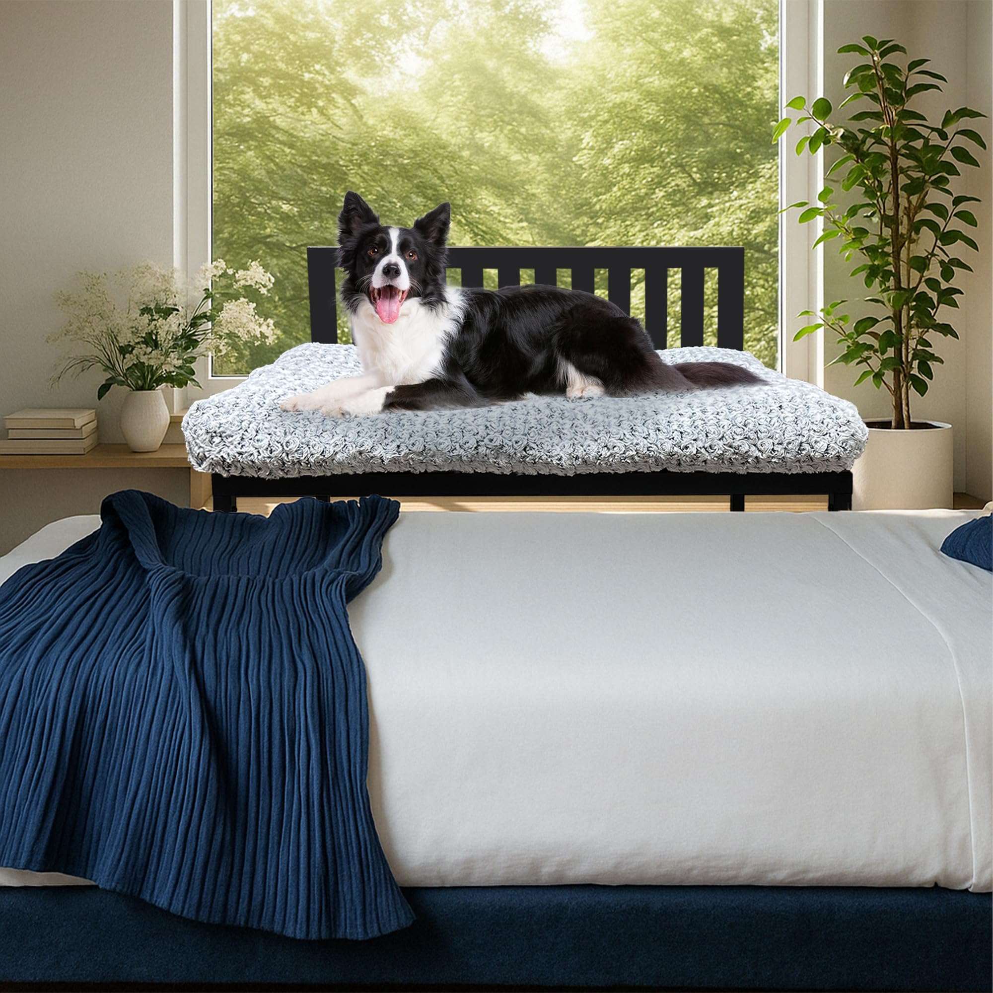 Koretech Beside Dog Bed assembled view suggests easy placement beside your bed.