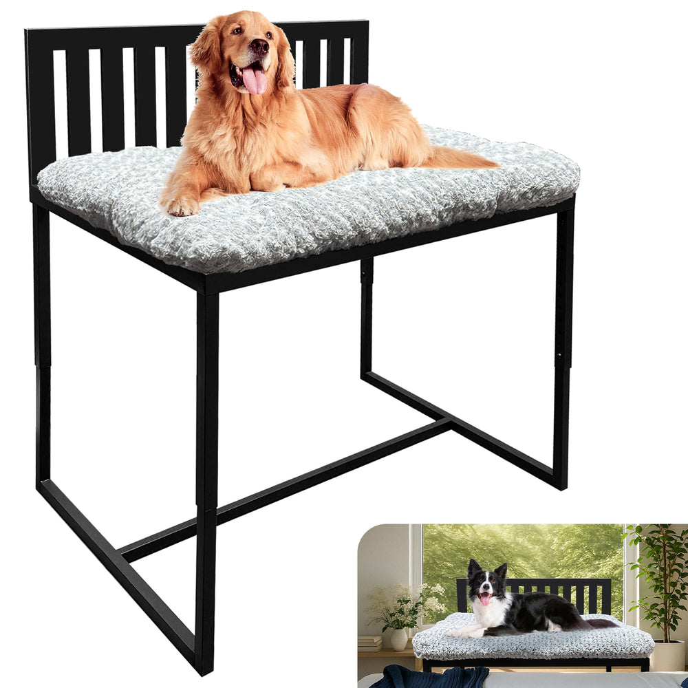Koretech Beside Dog Bed frame closeup shows sturdy metal support for secure sleep.