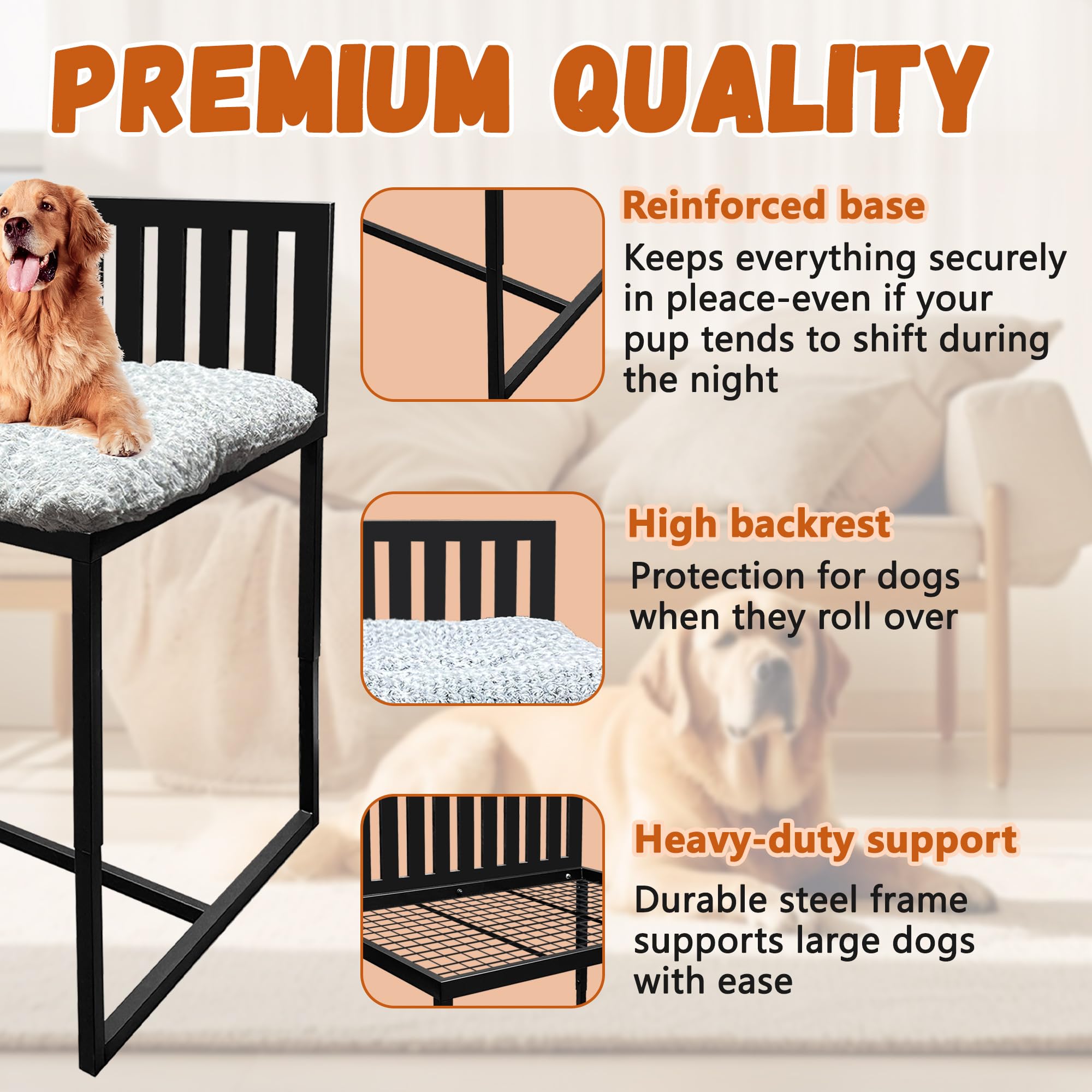 Koretech Beside Dog Bed metal frame emphasizes durable construction for various dog sizes.