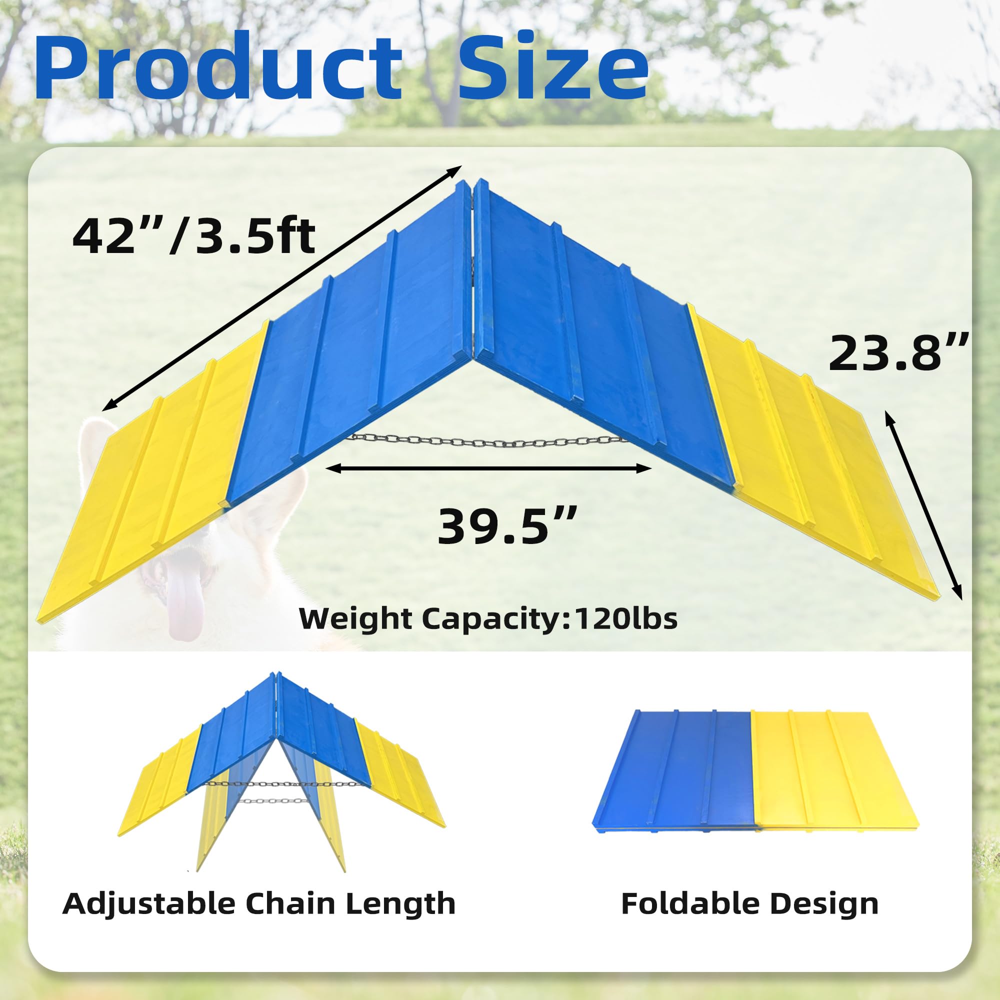Koretech dog agility A-frame folded storage demonstrates easy portability and compact storage.