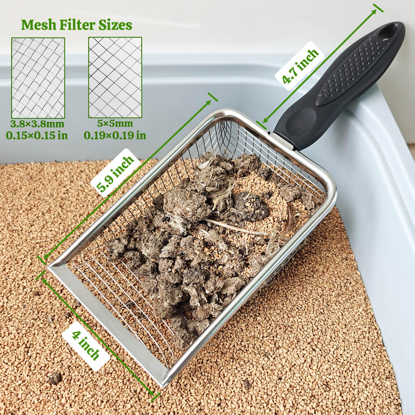 KOROI rustproof stainless steel scoop for durable, washable poultry coop maintenance.