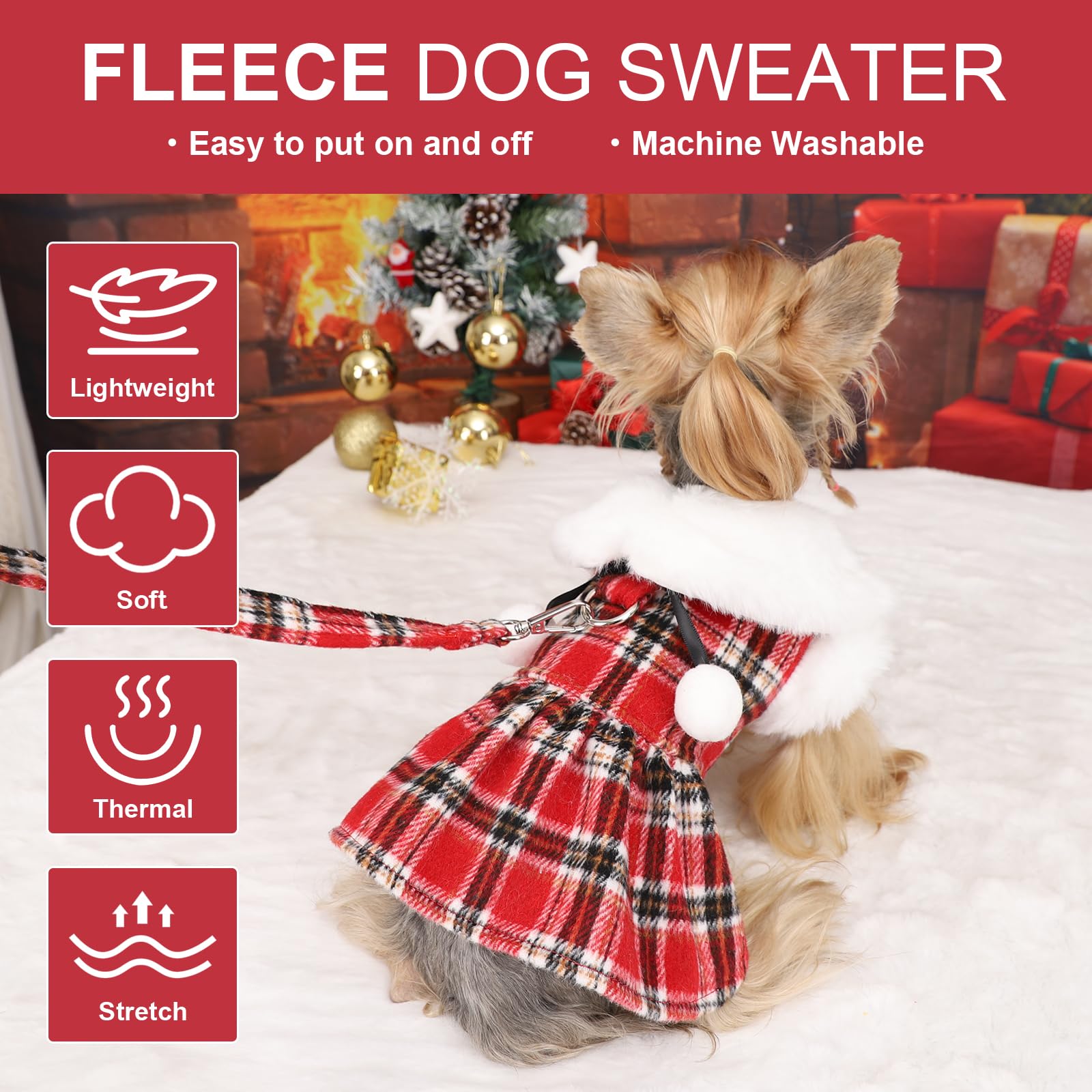Kosiyi Christmas dog costume plaid set is festive for photos.