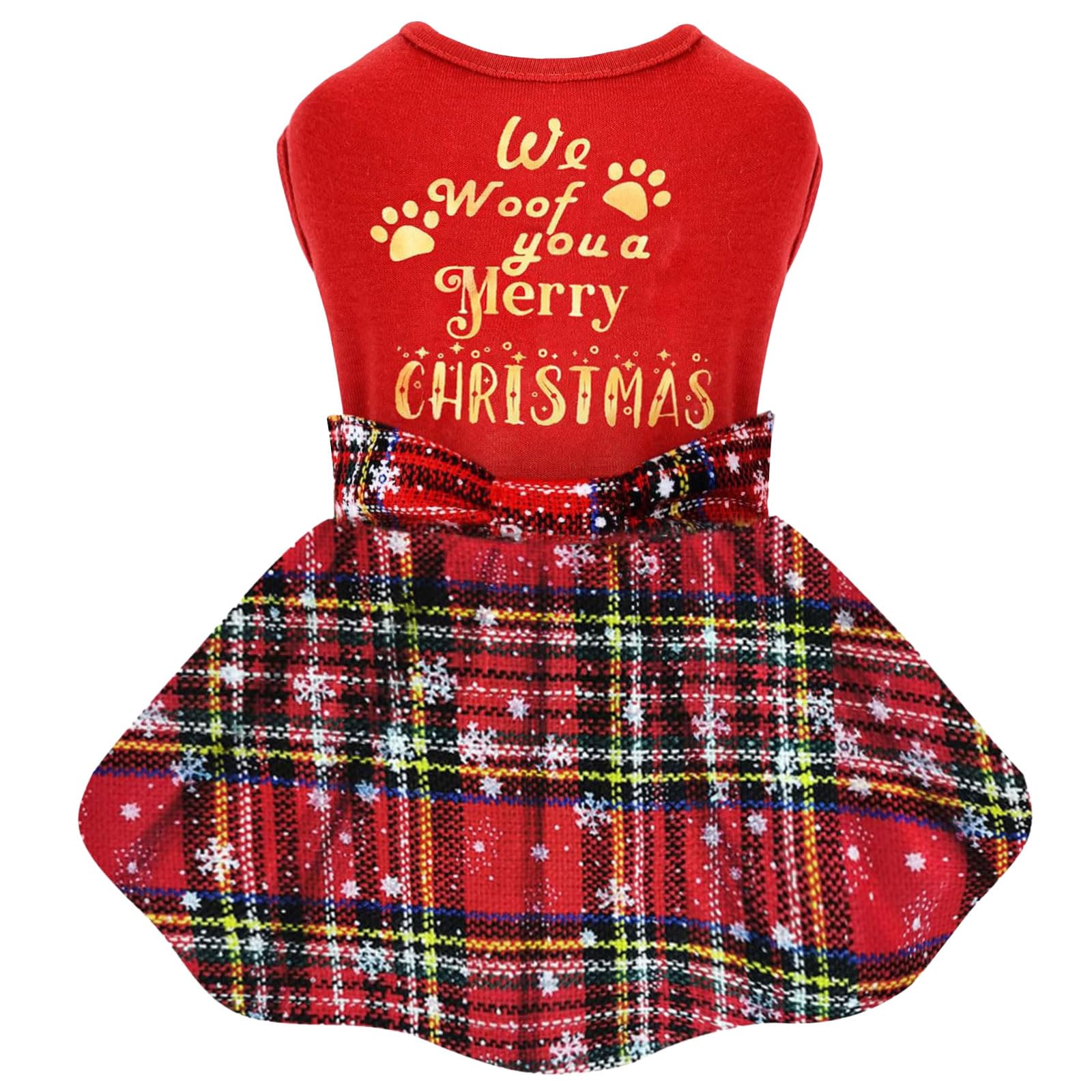 Kosiyi dog Christmas outfit plaid dress front view showcases festive style and cozy fit.