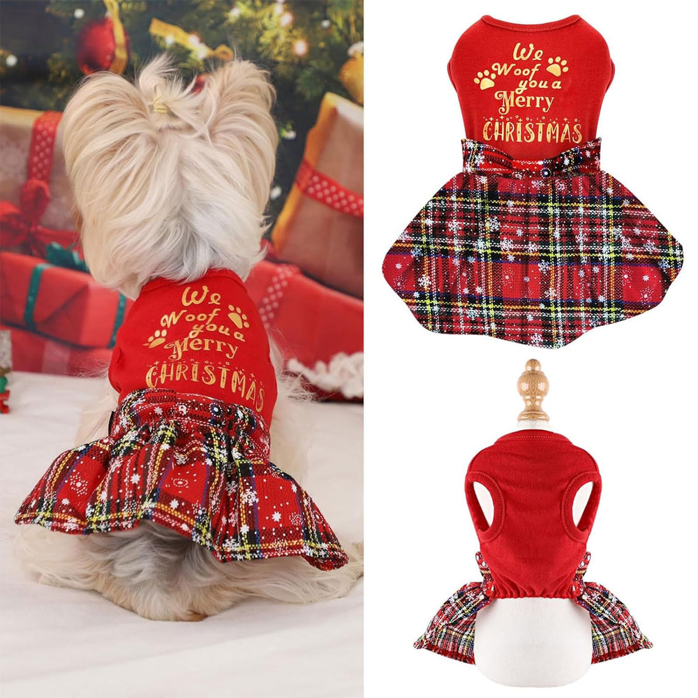 Kosiyi dog Christmas outfit plaid red everyday-wear option with holiday flair.