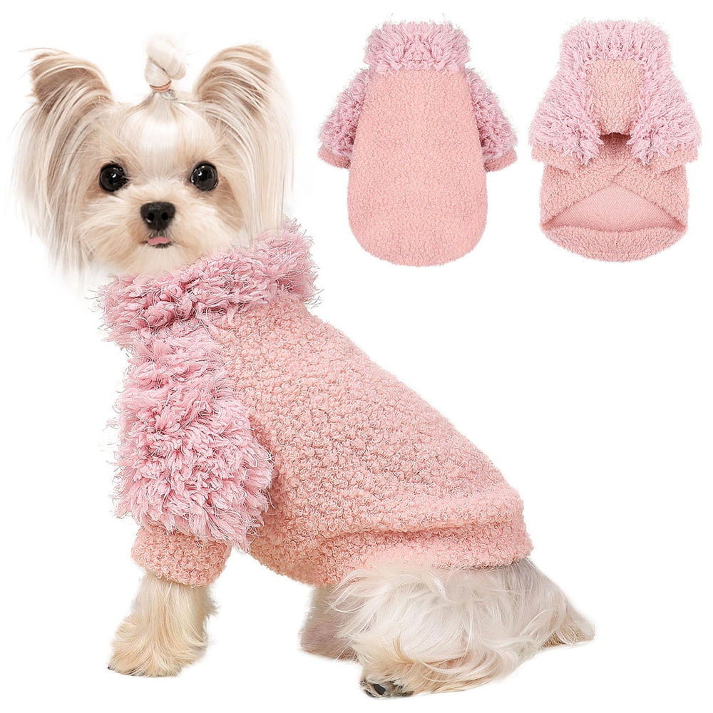 Kosiyi pink dog sweater front view showing cozy fleece warmth for small breeds