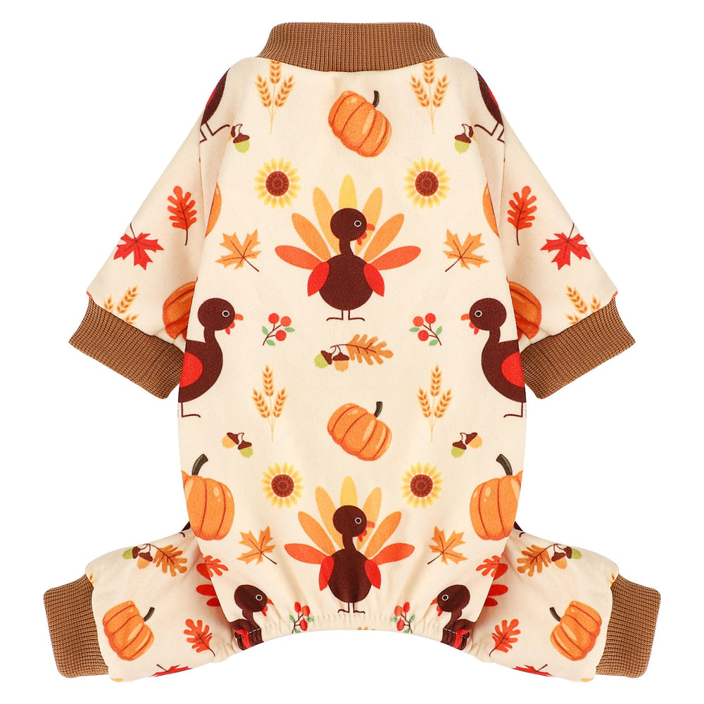 Kosiyi dog thanksgiving outfit with turkey-pumpkin pattern for cute holiday photos