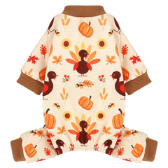 Kosiyi dog thanksgiving outfit with turkey-pumpkin pattern for cute holiday photos
