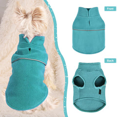 Kosiyi lake blue fleece vest back view showing cozy fit for tiny dogs.