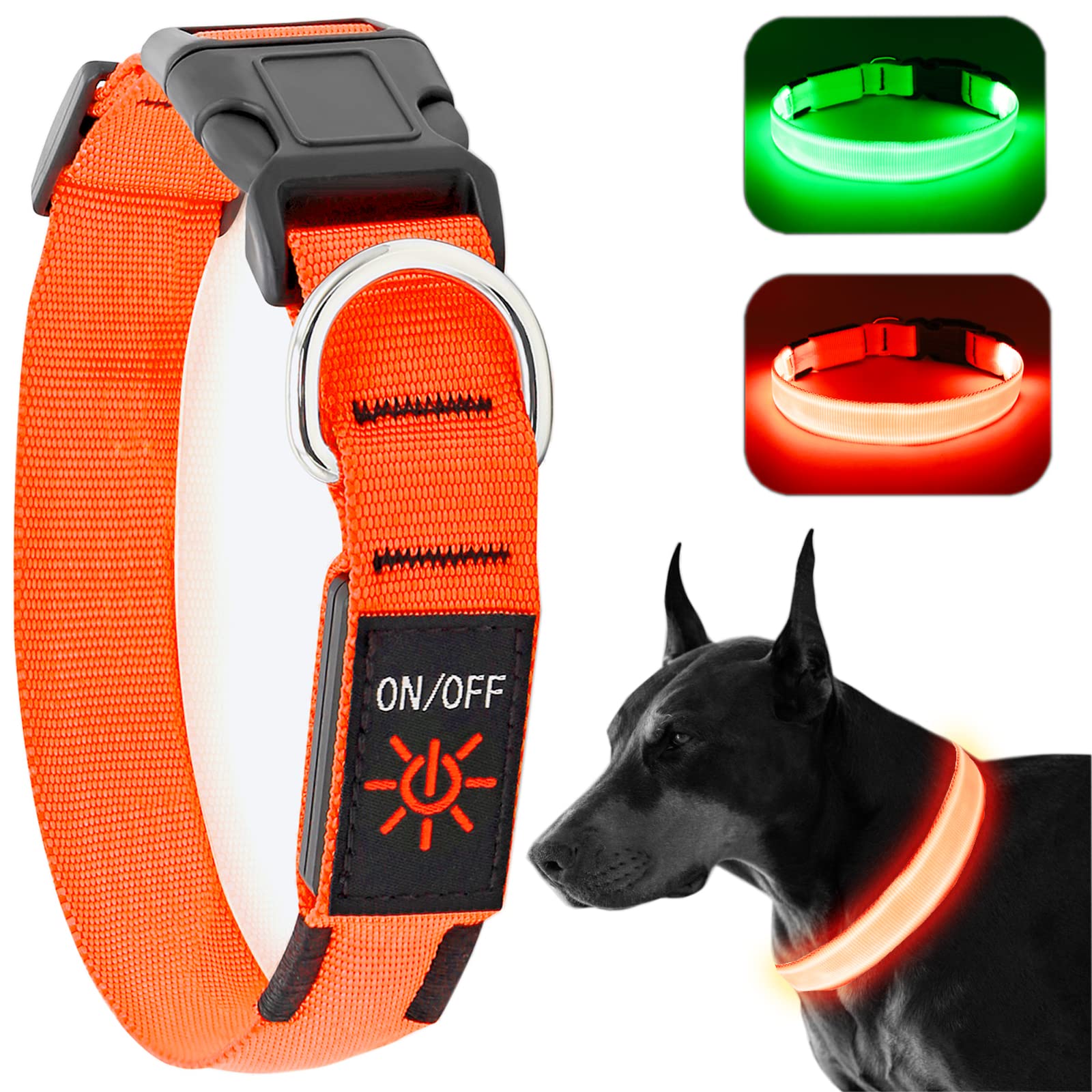 KOSKILL LED dog collar front view showing bright visibility for safer night walks