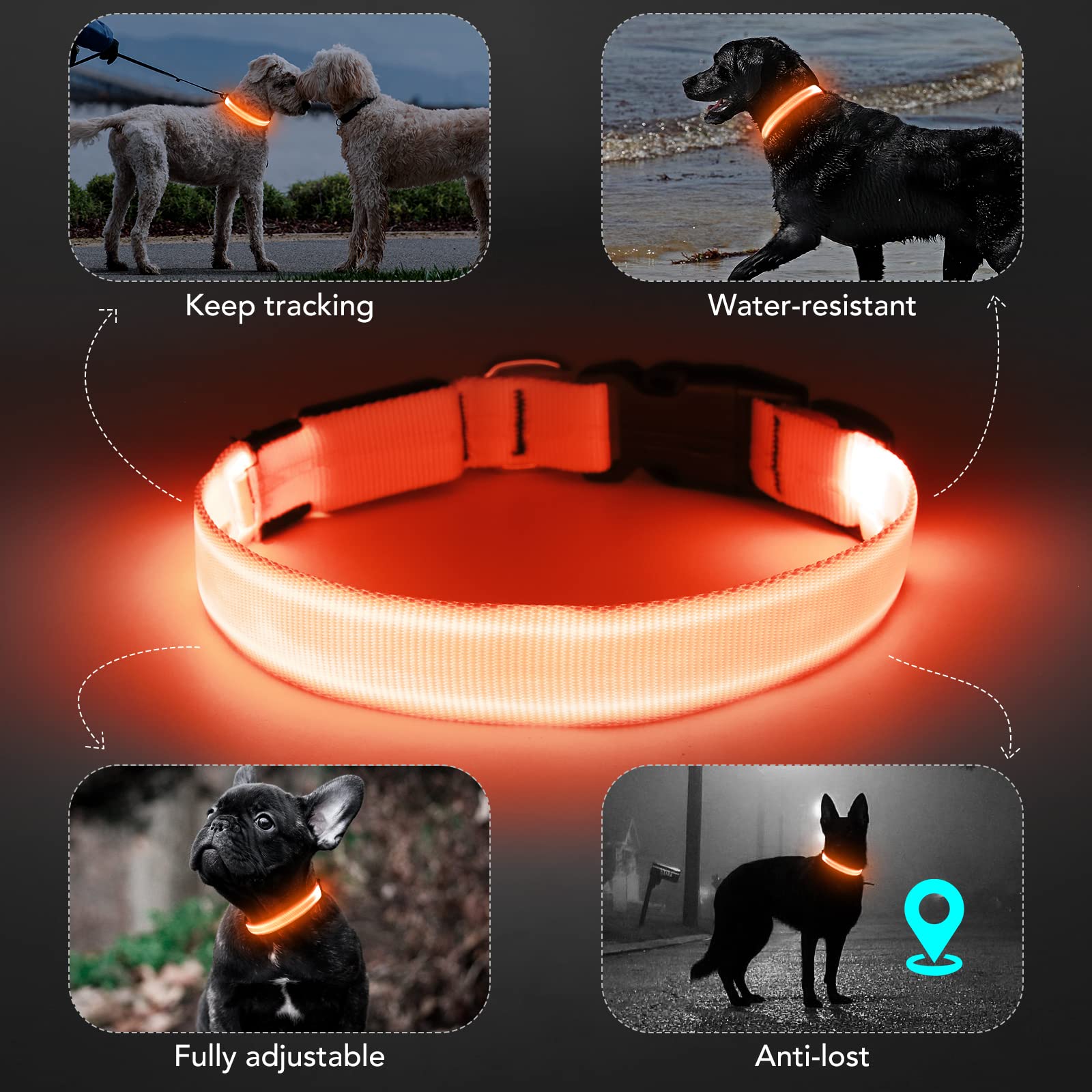 KOSKILL LED dog collar waterproof material suitable for rain and outdoors