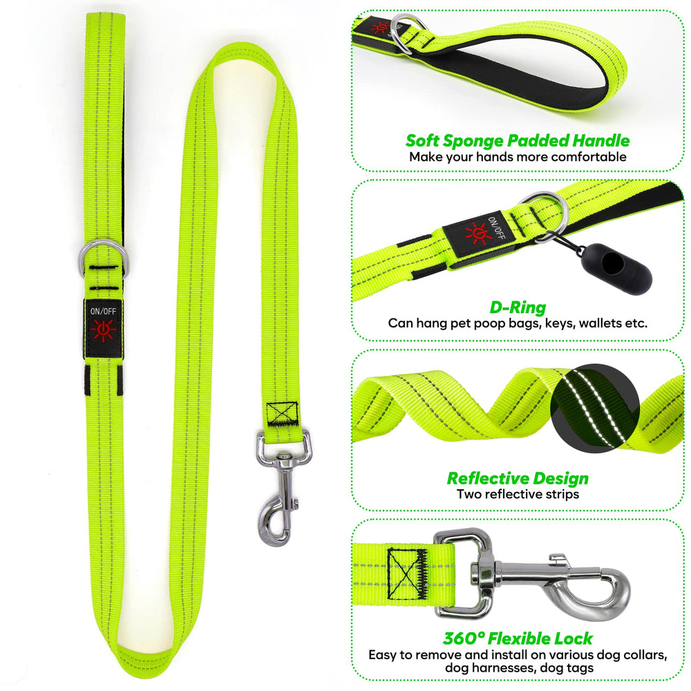KOSKILL LED dog leash features 360-degree swivel buckle for versatile attachment.