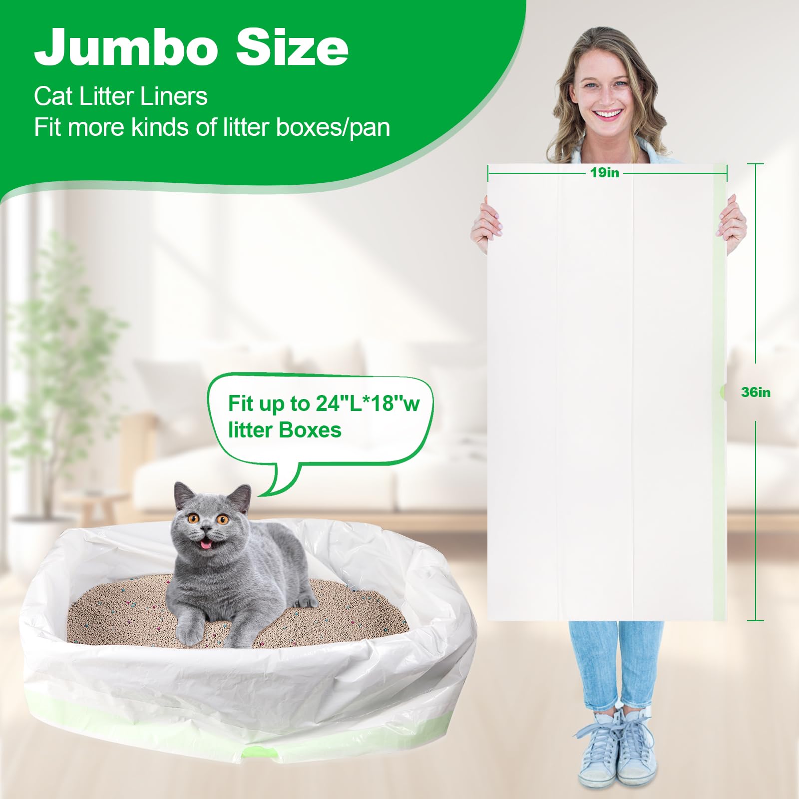 Kovevo litter box liner with drawstring closure enables quick, secure sealing.