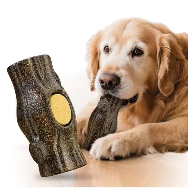 Kovirova Interactive dog toy tree-stump design stabilizes chewing for aggressive chewers.