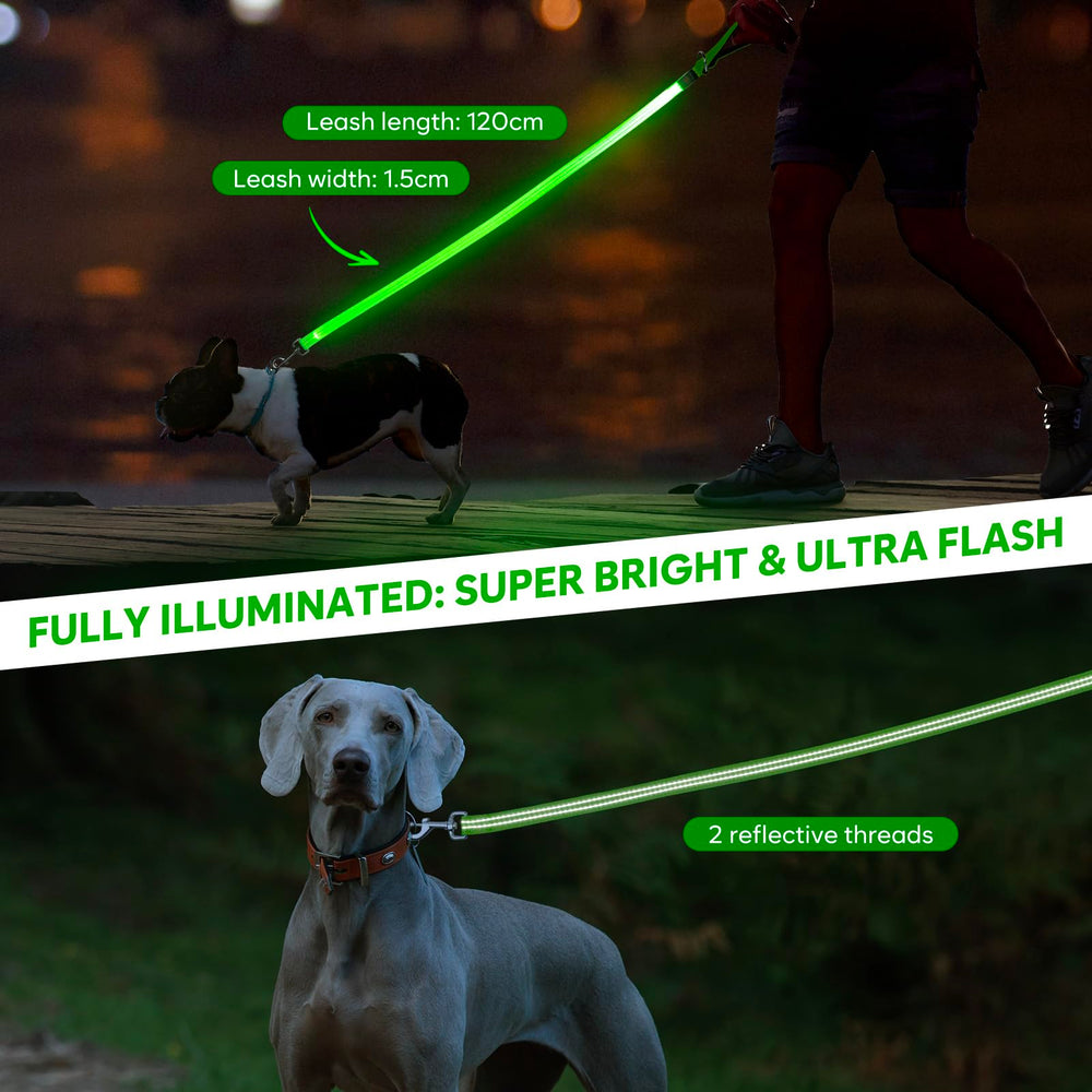 Kpuplol LED dog leash 360-swivel provides tangle-free control during brisk strolls.