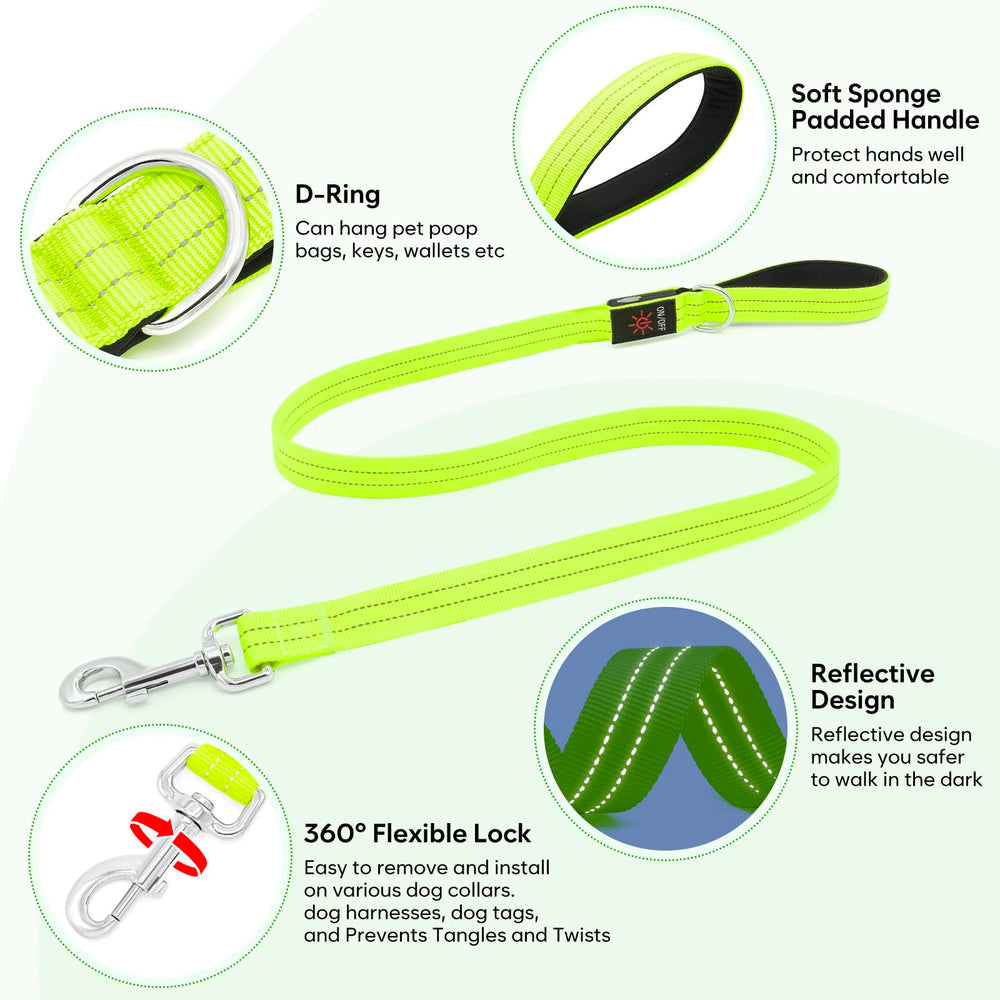 Kpuplol LED dog leash dark-reflective enhances visibility in low-light conditions.