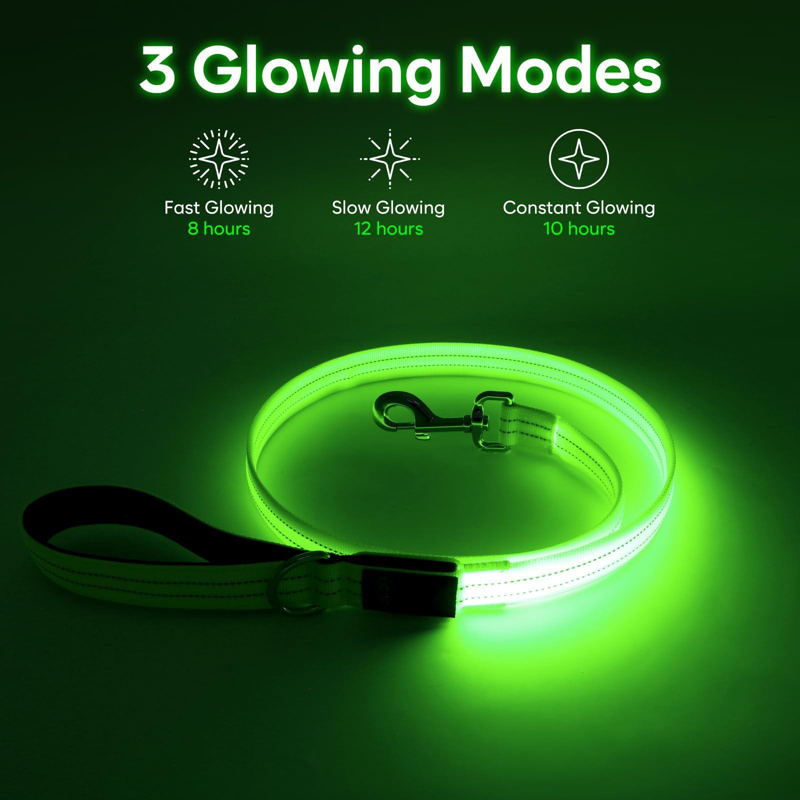 Kpuplol LED dog leash padded-handle offers comfortable grip on long walks.
