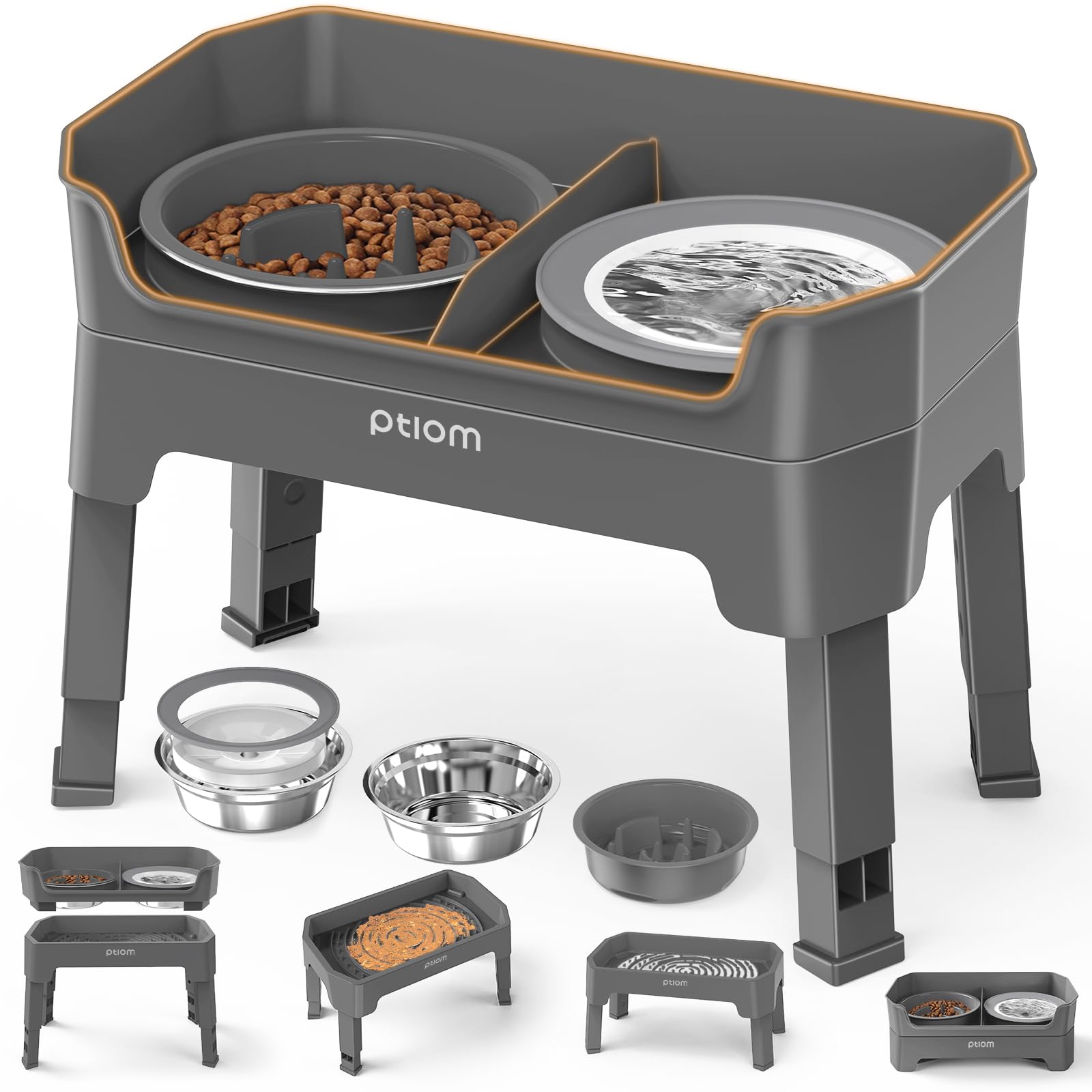 KPWACD 4-in-1 elevated dog bowls on a stand promote tidy meals.
