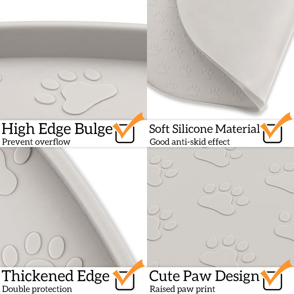 KPWACD dog food mat with bowls on mat shows stable feeding setup.