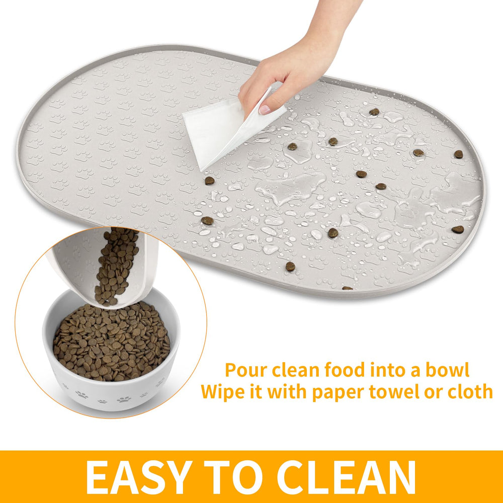 KPWACD dog food mat easy to clean and wipe away crumbs.