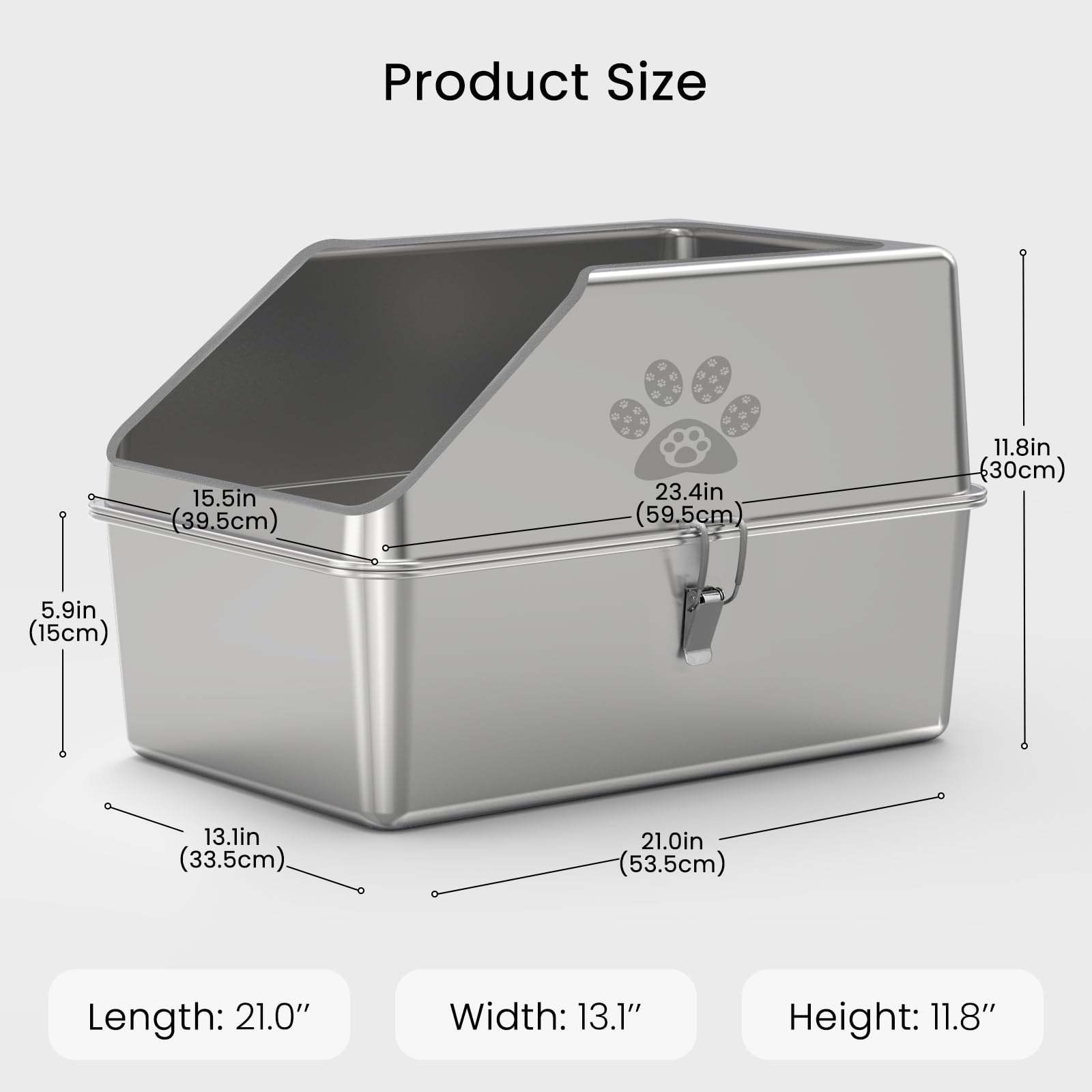 KPWACD litter box side view shows tall walls for spill prevention