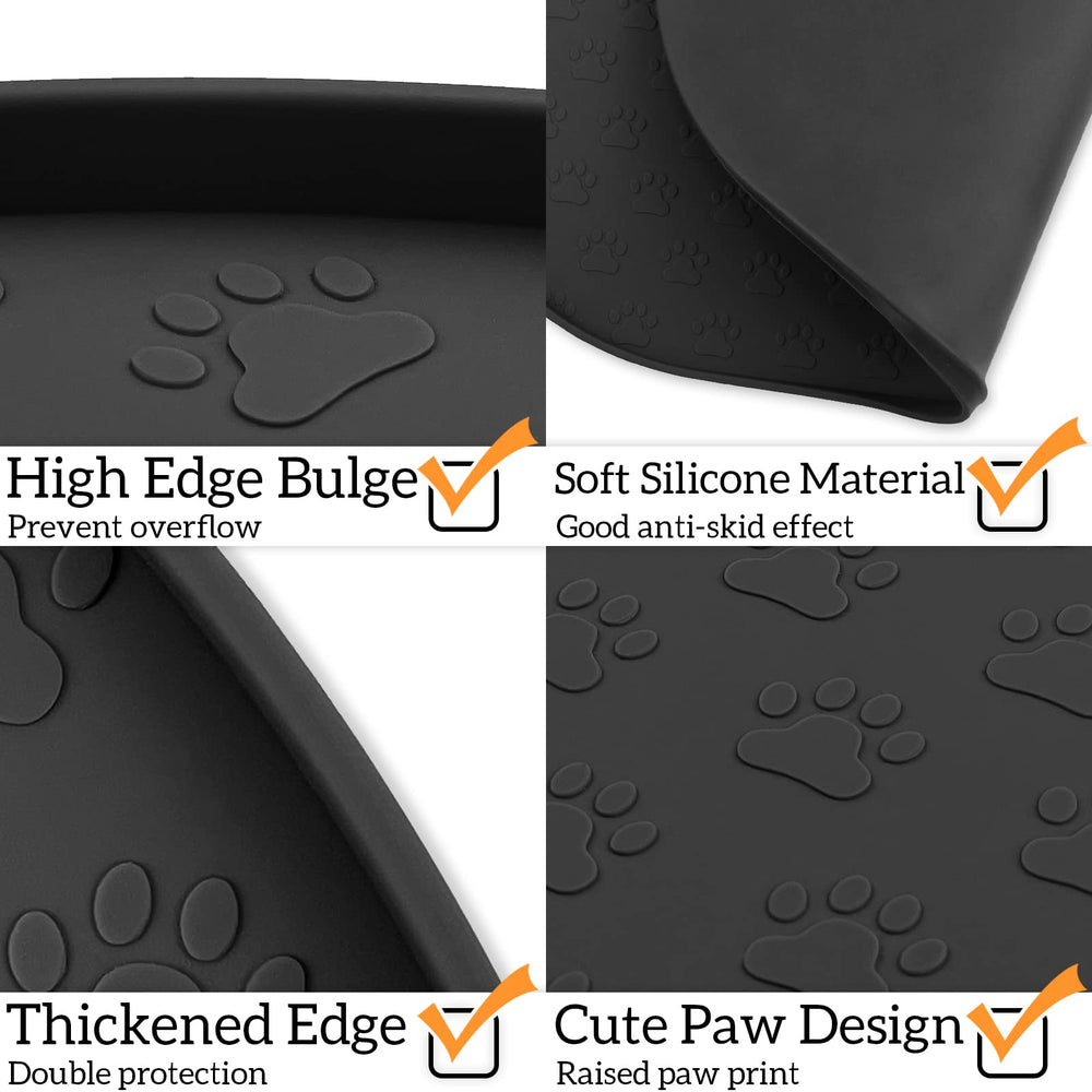 KPWACD mat accommodates various bowls and pet fountains