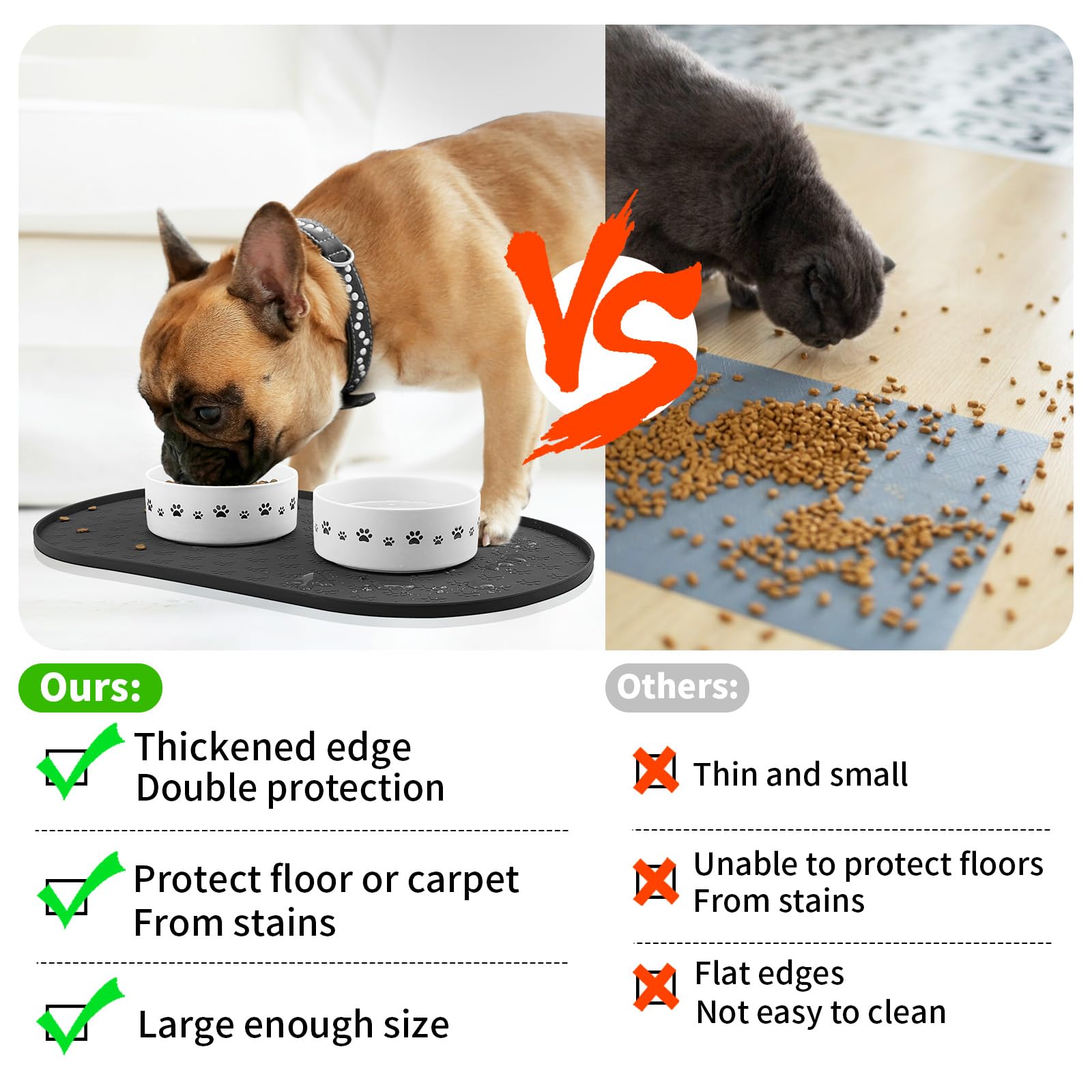 KPWACD pet feeding mat high lip edge prevents overflow