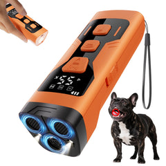 KQMOP bark deterrent with 3x ultrasonic transmitters for wider coverage.