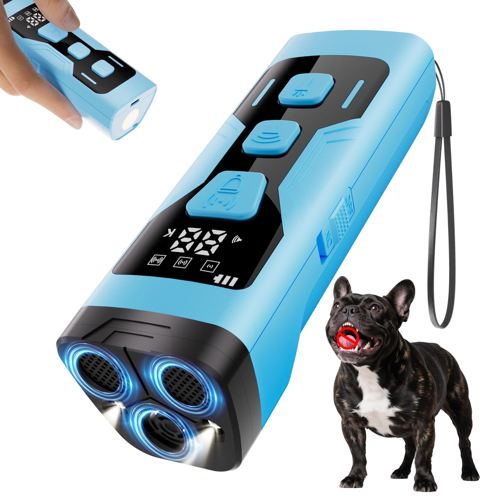KQMOP dog bark deterrent front display with intuitive controls for humane training.