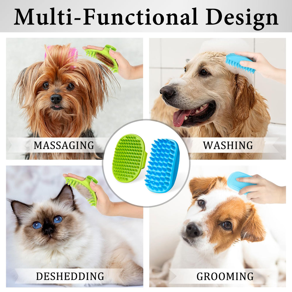 KQUQK silicone pet massage brush provides soothing grooming during baths.