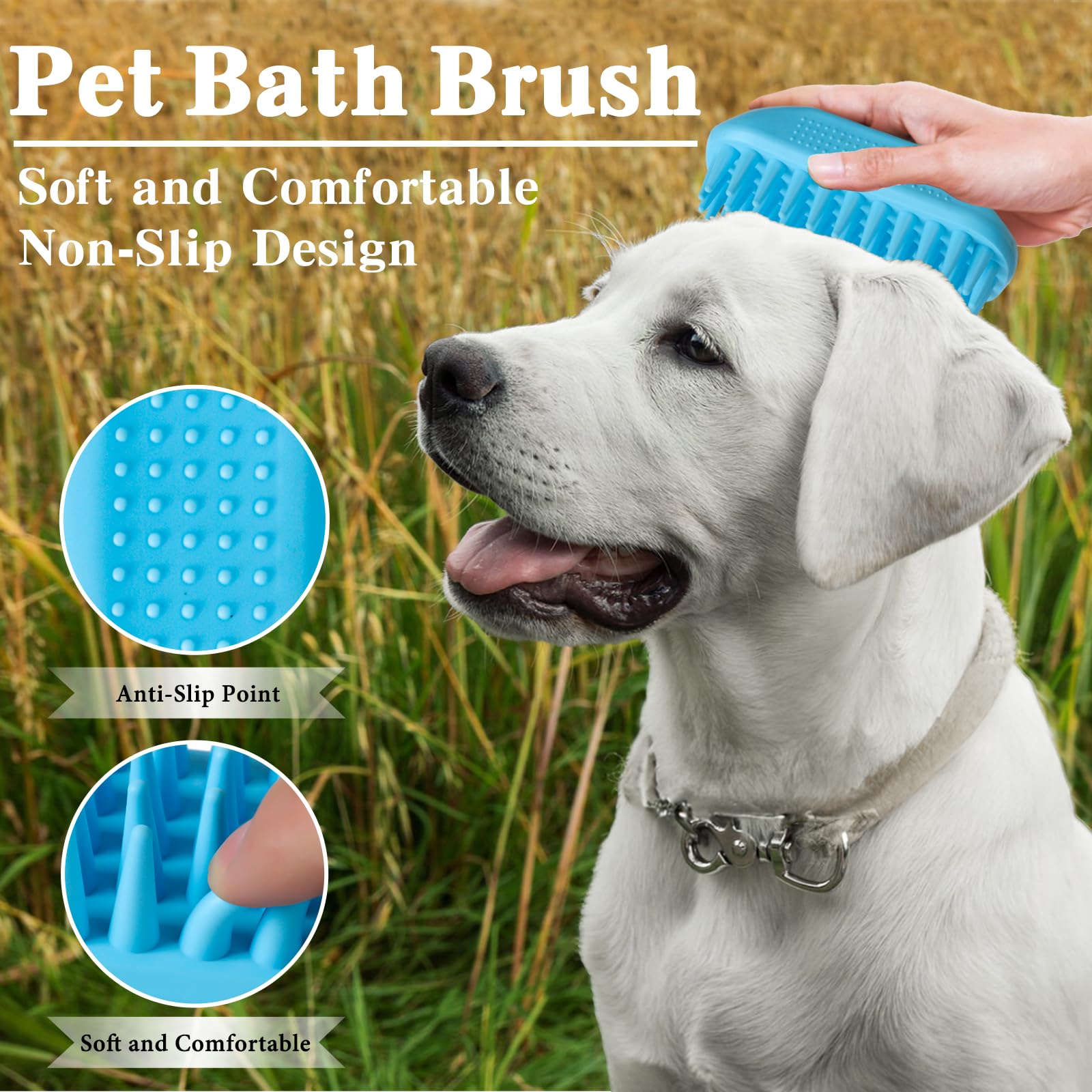 KQUQK two-piece pet brush set versatile for shampooing and massaging.